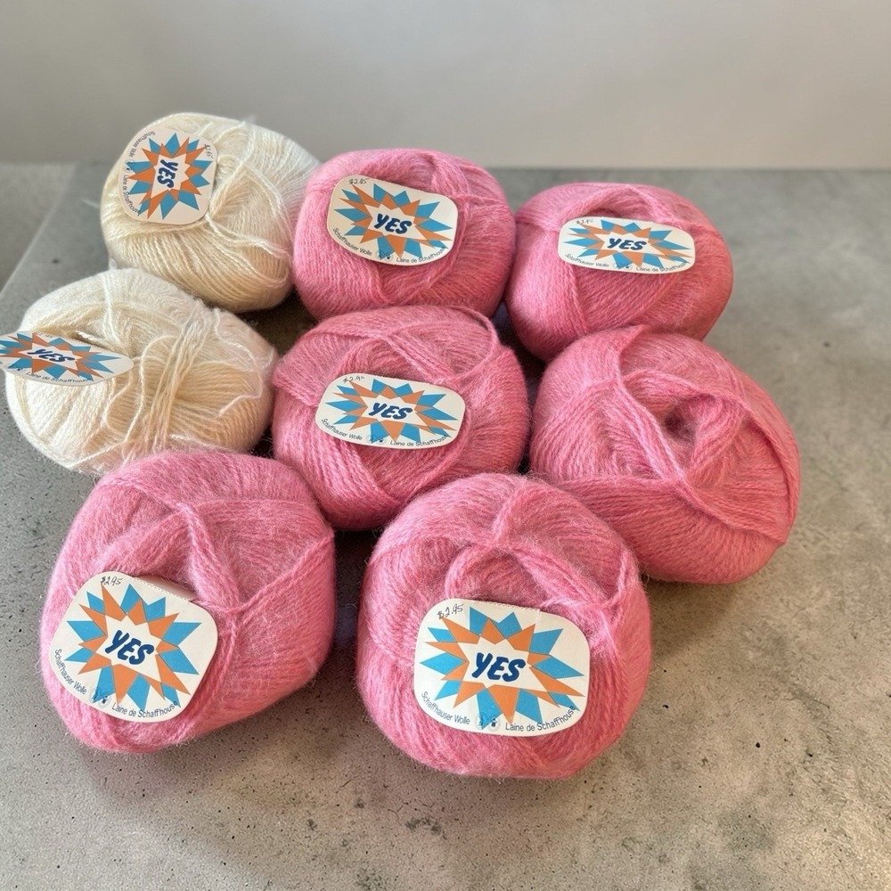 Vintage YES Schaaffhauser Wolle Yarn Lot‎ 8 Skeins Pink Off White Mohair Blend